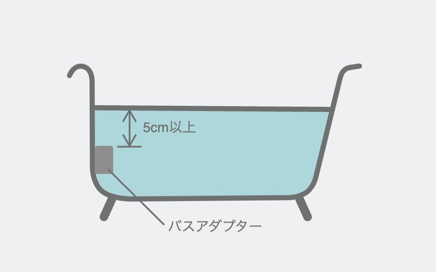 浴槽内のバスアダプターの上端より5cm以上