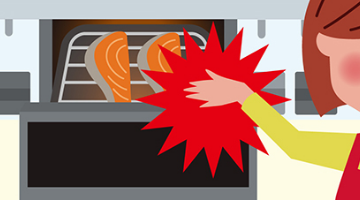 使用中や使用直後にコンロに触る と・・・